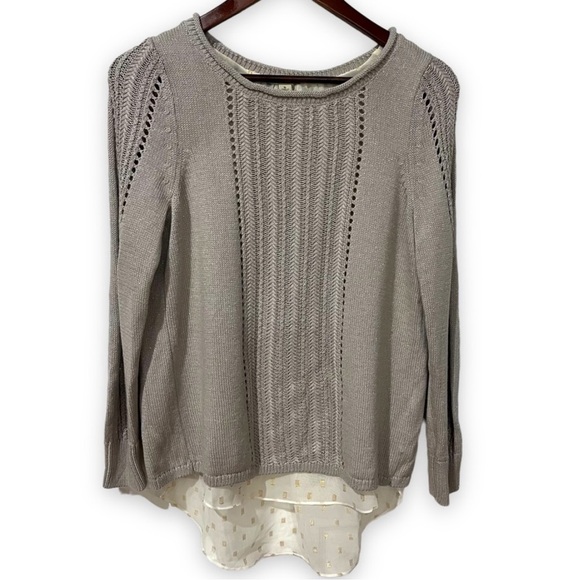 LUCKY BRAND Split Open Back Sweater Sheer Layered Knit Metallic Shimmer Boho S M - Picture 3 of 14